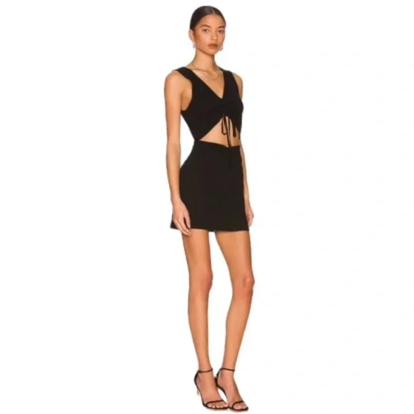 Free People Cutout V-Neck Mini Dress in Black - Picture 2 of 5